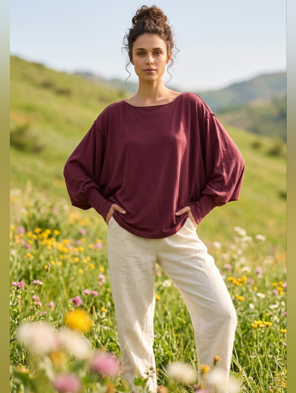Free People Batwing  Pullover Top | Amaranth Burgundy | NWT | XS | *xs-m*